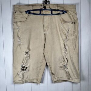 Copper Rivet Beige Cotton Denim Bermuda Shorts Utility Streetwear Style Mens 36